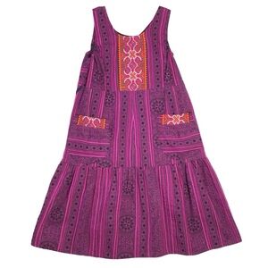 Handmade Sleeveless Cross Stitch Detail Scoop Neck Dress – Boho Folk Style
